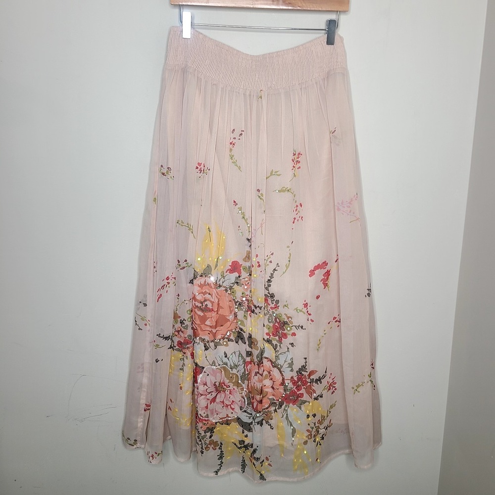 Soft Surroundings Floral Fairycore Chiffon Maxi Skirt Coquette Bohemian Romantic